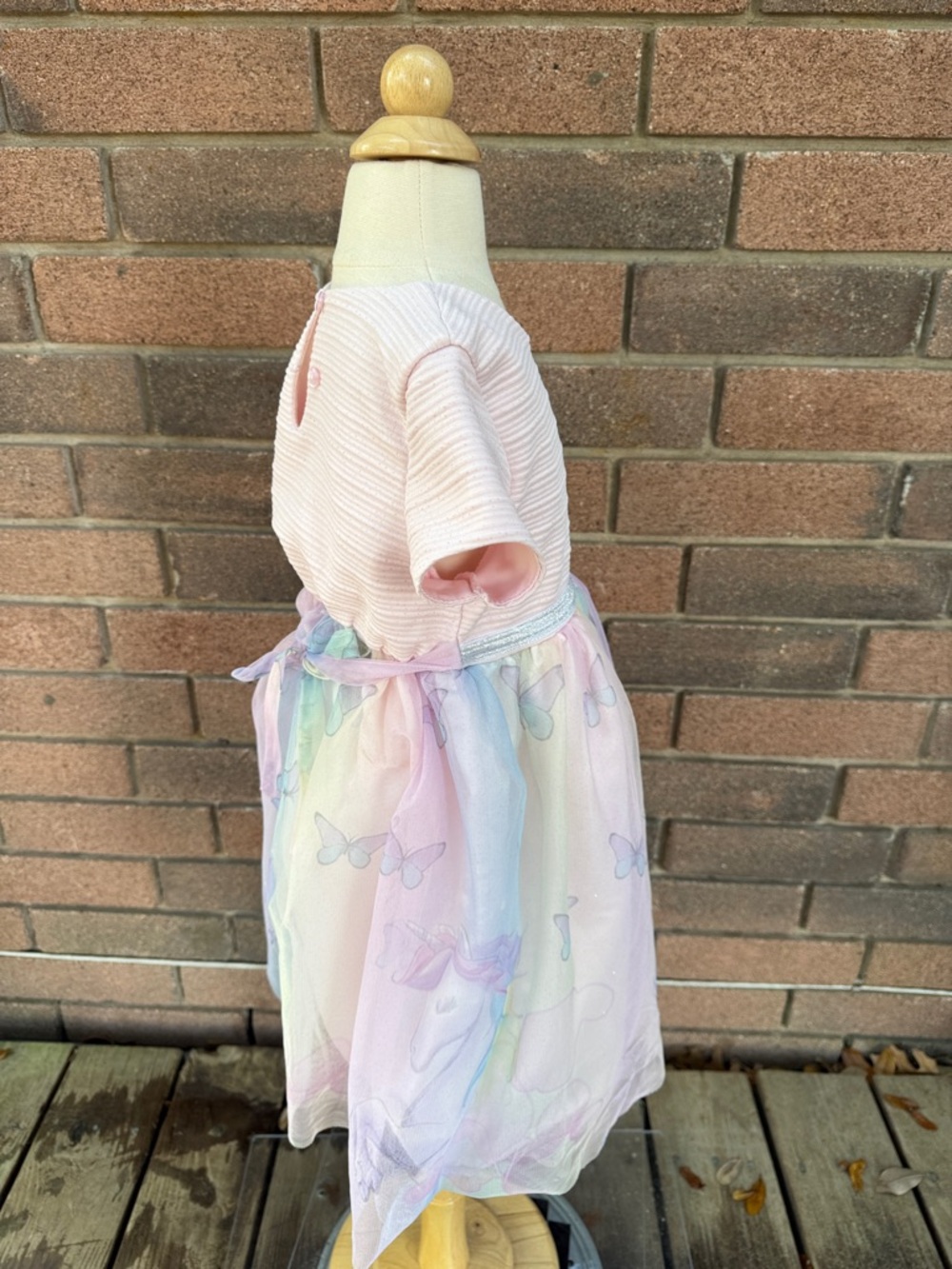 Blueberi Boulevard Pale Pink Ribbed Dress with Unicorn and Butterfly Trim Size 6 - Picture 3 of 6